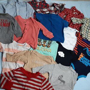 Baby lots! 30 plus baby boy shirts, flannels, diaper shirts and romper